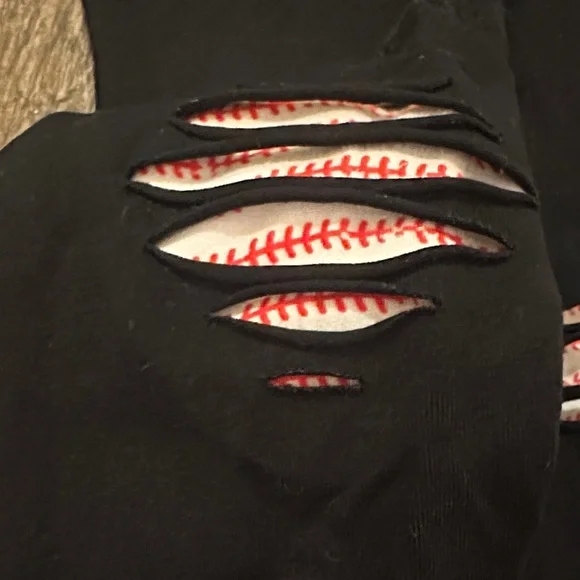 Baseball Ripped Leggings Toddler Girls 3T Black Distressed Sports Pants - Picture 2 of 2